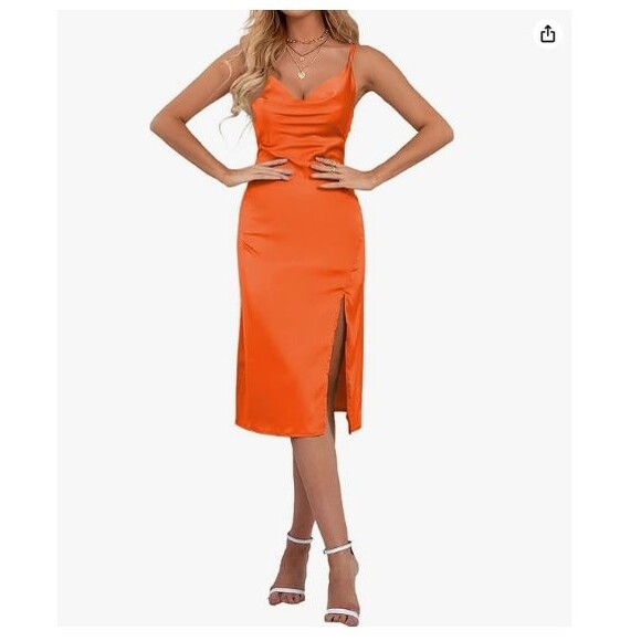 LYANER Dresses & Skirts - Women's Satin Sleeveless Dress X-Large Sexy Cowl Neck Strappy Orange